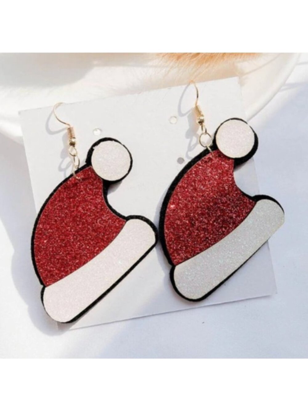 White Red Glitter Santa's Hat Dangle Earrings Christmas Winter